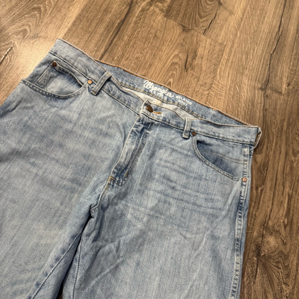Wrangler crest retro relaxed fit Men's Light Blue Bootcut Jeans size 38x34 - Picture 7 of 11